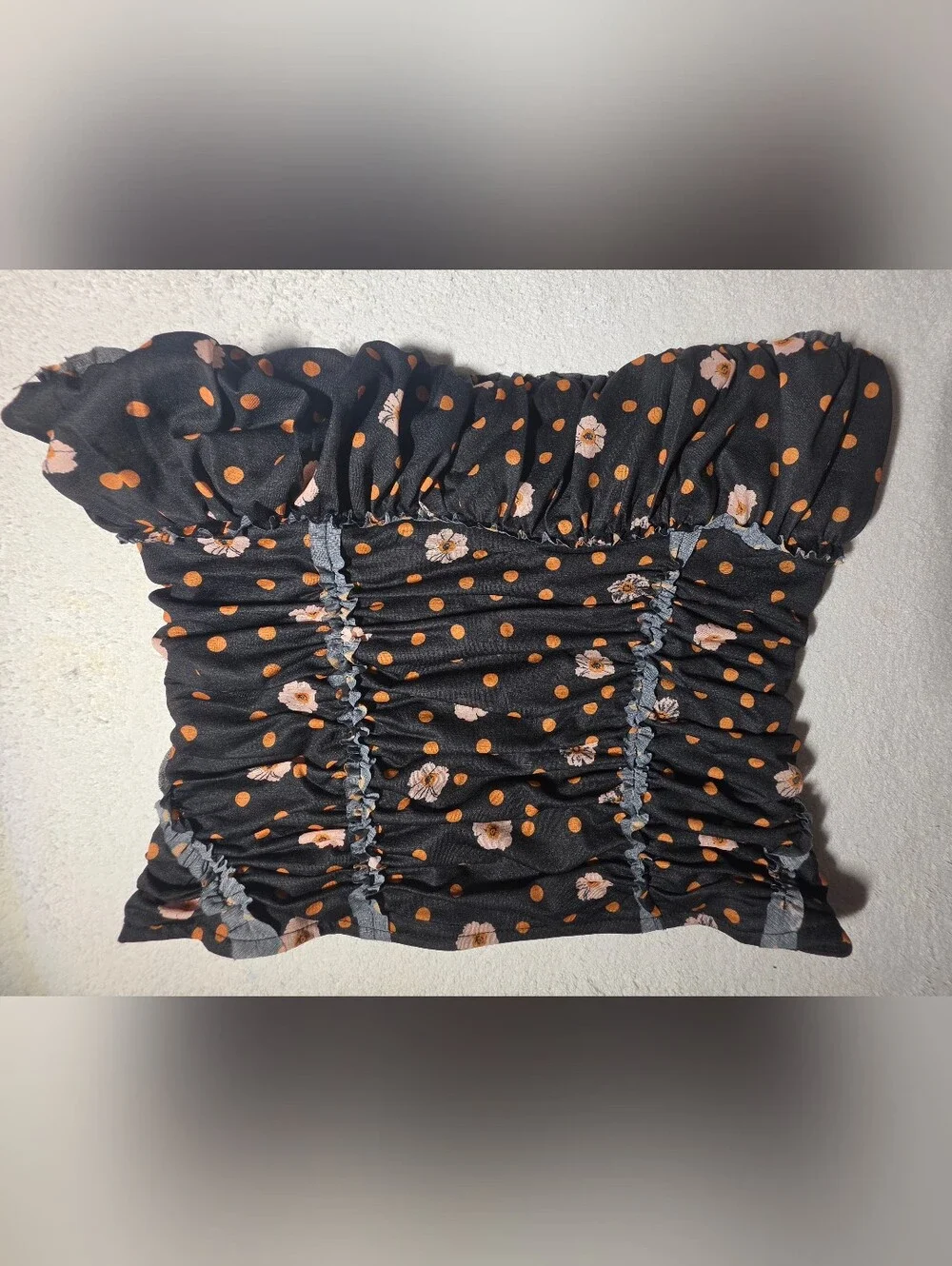 Free People Black Floral Strapless Ruched Tube Top
